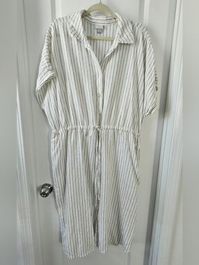 A New Day White Linen Blend Button Front Dress